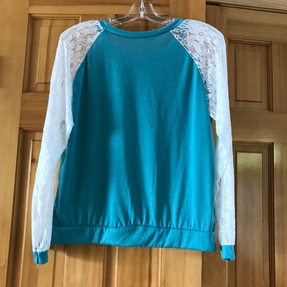 Brand New Teal Top with Lace Sleeves - Picture 3 of 8
